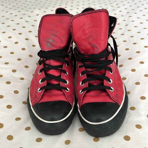 CONVERSE ALL STAR RED LEATHER HIGH TOP SHOES - Picture 2 of 8